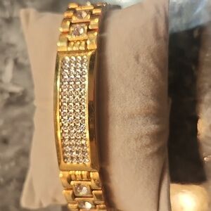 Elgin Gold Colored Oyster Band Bracelet with Crystal Accents